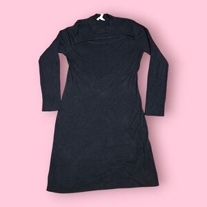 Black Ribbed Long Sleeve Sweater Dress